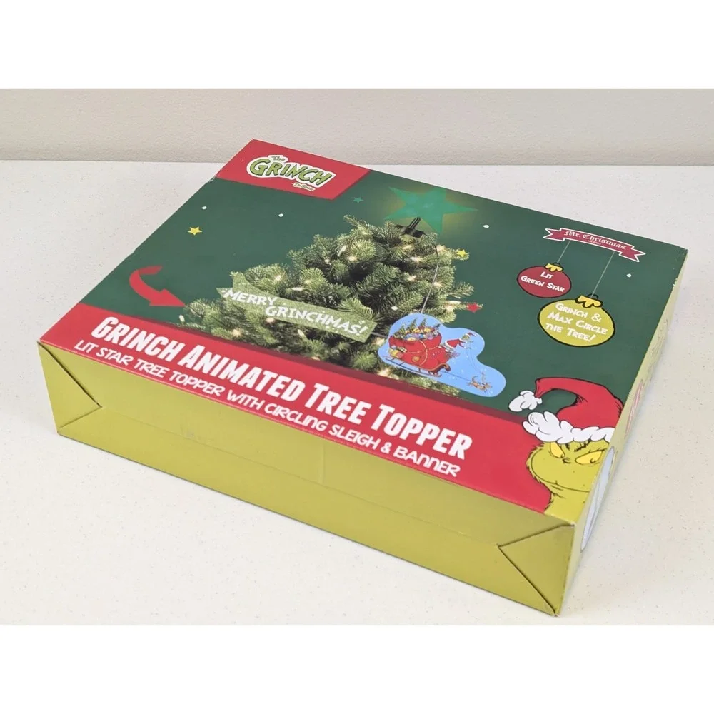 New Dr Seuss Grinch Sleigh Animated Christmas Tree Topper Merry Grinchmas LED